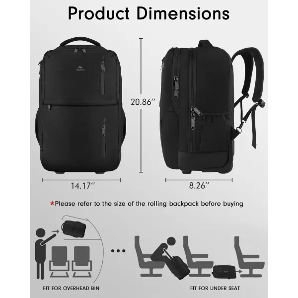 imageMATEIN Rolling Backpack Travel Laptop Backpacks with WheelsBlack