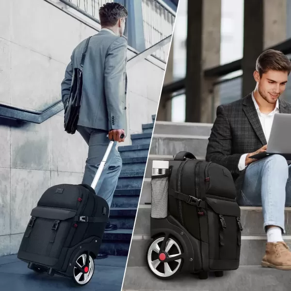 imageMATEIN Rolling Backpack for Adults with Wheels 17 Inch Large Wheeled Backpack with USB Charging Port ampamp Combination Lock Water Resistant Anti Theft Travel Laptop Backpack for Men Work Business Black