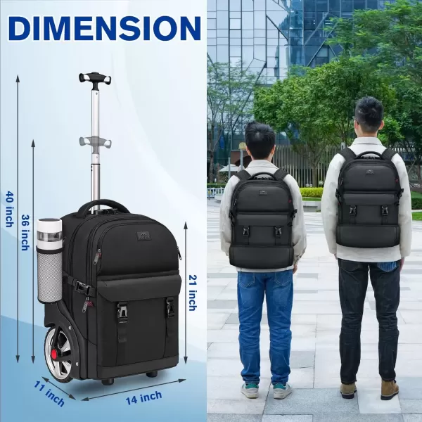 imageMATEIN Rolling Backpack for Adults with Wheels 17 Inch Large Wheeled Backpack with USB Charging Port ampamp Combination Lock Water Resistant Anti Theft Travel Laptop Backpack for Men Work Business Black