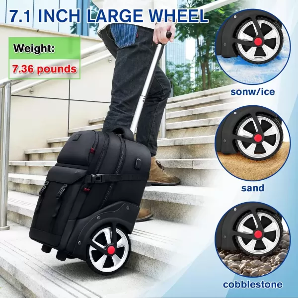 imageMATEIN Rolling Backpack for Adults with Wheels 17 Inch Large Wheeled Backpack with USB Charging Port ampamp Combination Lock Water Resistant Anti Theft Travel Laptop Backpack for Men Work Business Black