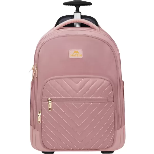 imageMATEIN Rolling Backpack for Women 17 Inch Travel Laptop Backpacks with Wheels Large Carry On Business Luggage Roller Backpack Waterproof Trolley Suitcase Overnight College Work Computer Bag PinkPink