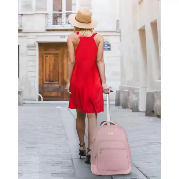 imageMATEIN Rolling Backpack for Women 17 Inch Travel Laptop Backpacks with Wheels Large Carry On Business Luggage Roller Backpack Waterproof Trolley Suitcase Overnight College Work Computer Bag PinkPink