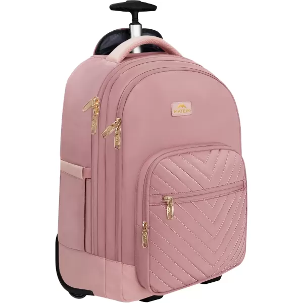 imageMATEIN Rolling Backpack for Women 17 Inch Travel Laptop Backpacks with Wheels Large Carry On Business Luggage Roller Backpack Waterproof Trolley Suitcase Overnight College Work Computer Bag PinkPink