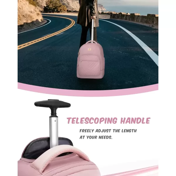 imageMATEIN Rolling Backpack for Women 17 Inch Travel Laptop Backpacks with Wheels Large Carry On Business Luggage Roller Backpack Waterproof Trolley Suitcase Overnight College Work Computer Bag PinkPink