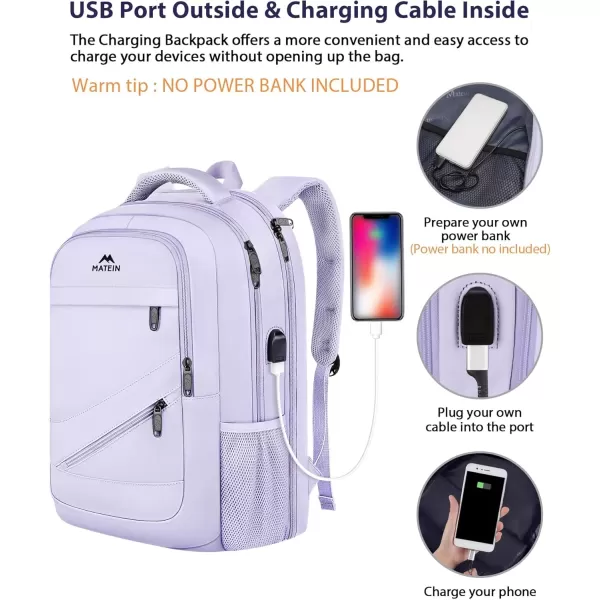 imageMATEIN Travel Laptop Backpack 17 inch Business Flight Approved Carry on Backpack TSA Large Computer Backpack for Men Women with USB Port and Trolley Sleeve College School Tactical Book Bag GreyPurple