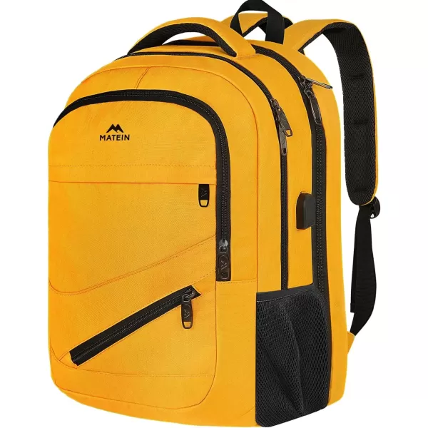 imageMATEIN Travel Laptop Backpack 17 inch Business Flight Approved Carry on Backpack TSA Large Computer Backpack for Men Women with USB Port and Trolley Sleeve College School Tactical Book Bag GreyYellow