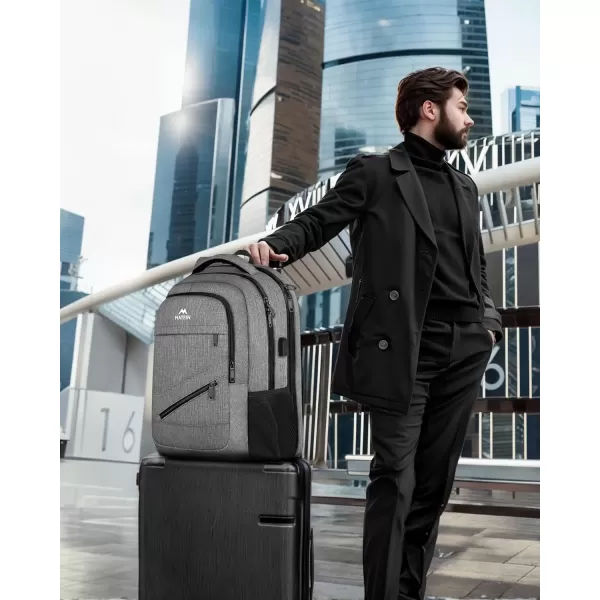 imageMATEIN Travel Laptop Backpack 17 inch Business Flight Approved Carry on Backpack TSA Large Computer Backpack for Men Women with USB Port and Trolley Sleeve College School Tactical Book Bag GreyGrey