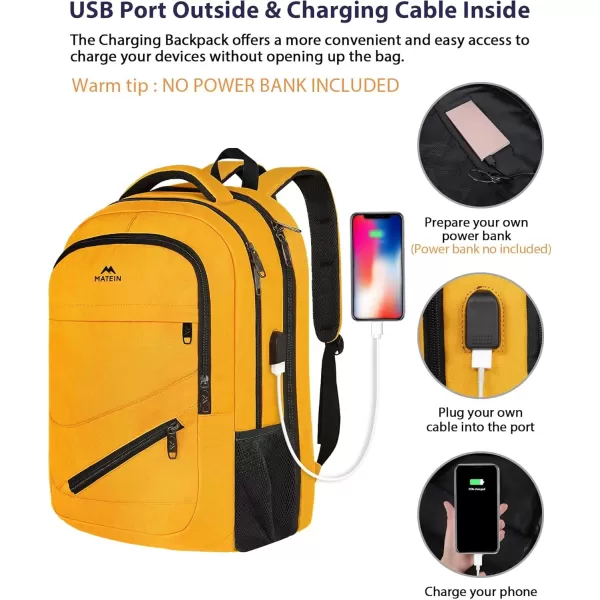 imageMATEIN Travel Laptop Backpack 17 inch Business Flight Approved Carry on Backpack TSA Large Computer Backpack for Men Women with USB Port and Trolley Sleeve College School Tactical Book Bag GreyYellow