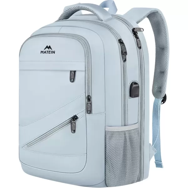 imageMATEIN Travel Laptop Backpack 17 inch Business Flight Approved Carry on Backpack TSA Large Computer Backpack for Men Women with USB Port and Trolley Sleeve College School Tactical Book Bag GreyBlue
