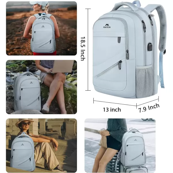 imageMATEIN Travel Laptop Backpack 17 inch Business Flight Approved Carry on Backpack TSA Large Computer Backpack for Men Women with USB Port and Trolley Sleeve College School Tactical Book Bag GreyBlue