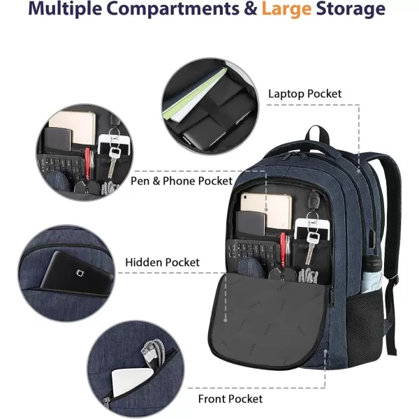 imageMATEIN Travel Laptop Backpack 17 inch Business Flight Approved Carry on Backpack TSA Large Computer Backpack for Men Women with USB Port and Trolley Sleeve College School Tactical Book Bag GreyDark Blue