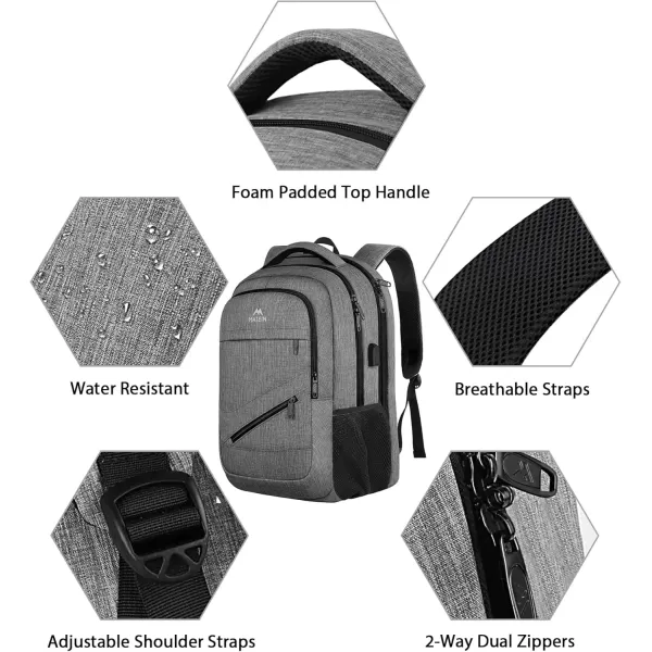 imageMATEIN Travel Laptop Backpack 17 inch Business Flight Approved Carry on Backpack TSA Large Computer Backpack for Men Women with USB Port and Trolley Sleeve College School Tactical Book Bag GreyGrey