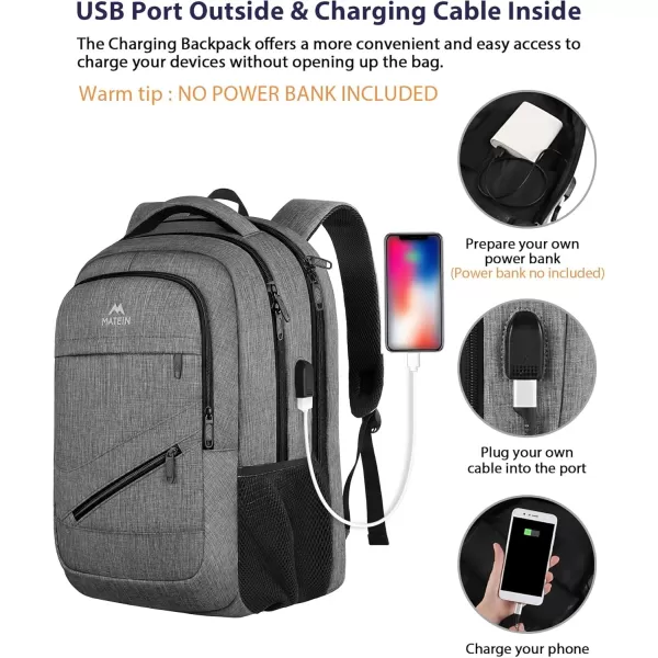 imageMATEIN Travel Laptop Backpack 17 inch Business Flight Approved Carry on Backpack TSA Large Computer Backpack for Men Women with USB Port and Trolley Sleeve College School Tactical Book Bag GreyGrey