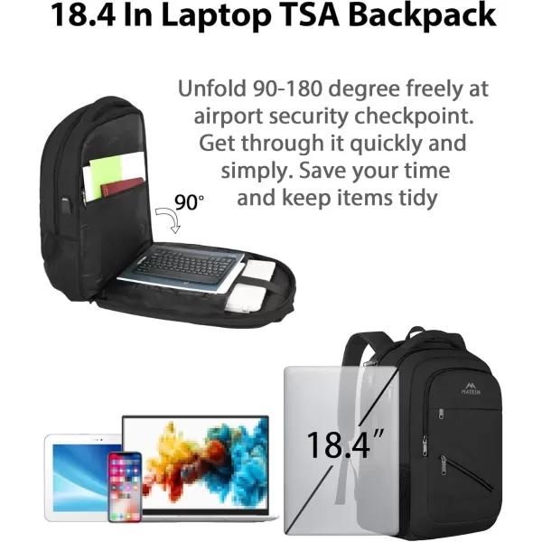 imageMATEIN Travel Laptop Backpack 17 inch Business Flight Approved Carry on Backpack TSA Large Computer Backpack for Men Women with USB Port and Trolley Sleeve College School Tactical Book Bag GreyBlack