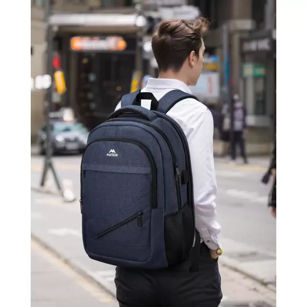 imageMATEIN Travel Laptop Backpack 17 inch Business Flight Approved Carry on Backpack TSA Large Computer Backpack for Men Women with USB Port and Trolley Sleeve College School Tactical Book Bag GreyDark Blue