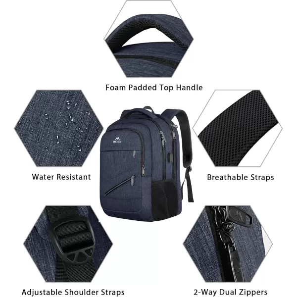 imageMATEIN Travel Laptop Backpack 17 inch Business Flight Approved Carry on Backpack TSA Large Computer Backpack for Men Women with USB Port and Trolley Sleeve College School Tactical Book Bag GreyDark Blue