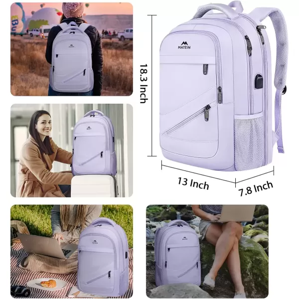 imageMATEIN Travel Laptop Backpack 17 inch Business Flight Approved Carry on Backpack TSA Large Computer Backpack for Men Women with USB Port and Trolley Sleeve College School Tactical Book Bag GreyPurple