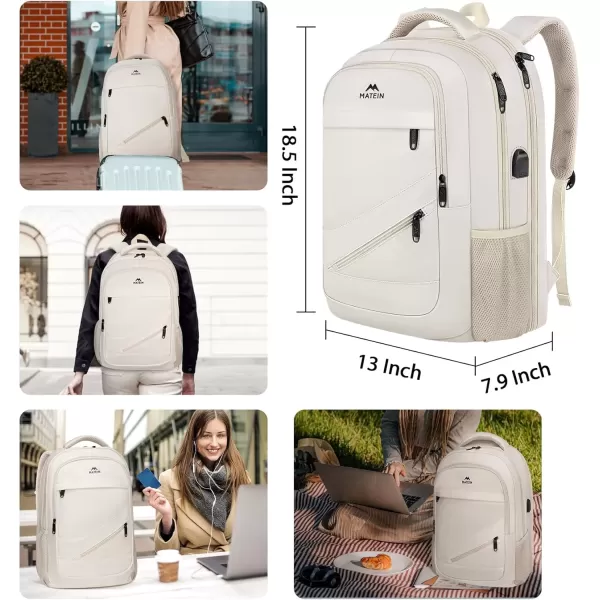 imageMATEIN Travel Laptop Backpack 17 inch Business Flight Approved Carry on Backpack TSA Large Computer Backpack for Men Women with USB Port and Trolley Sleeve College School Tactical Book Bag GreyBeige