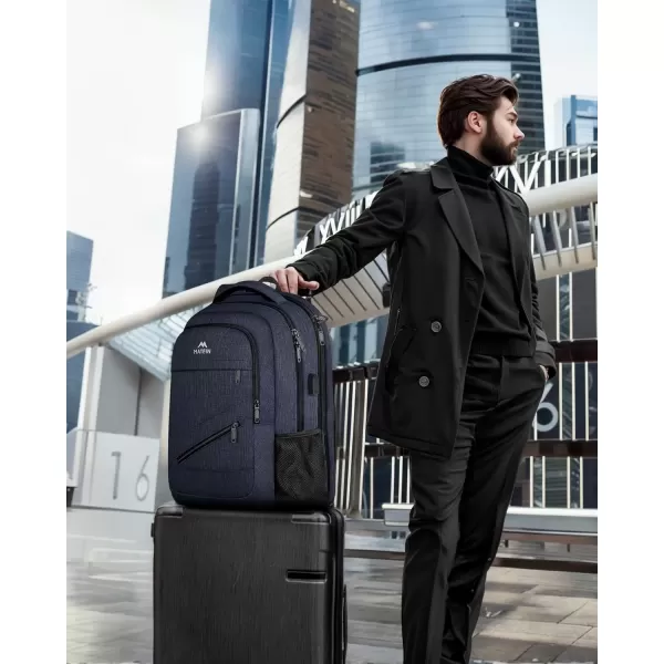 imageMATEIN Travel Laptop Backpack 17 inch Business Flight Approved Carry on Backpack TSA Large Computer Backpack for Men Women with USB Port and Trolley Sleeve College School Tactical Book Bag GreyDark Blue