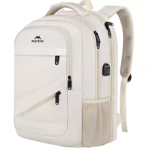 imageMATEIN Travel Laptop Backpack 17 inch Business Flight Approved Carry on Backpack TSA Large Computer Backpack for Men Women with USB Port and Trolley Sleeve College School Tactical Book Bag GreyBeige