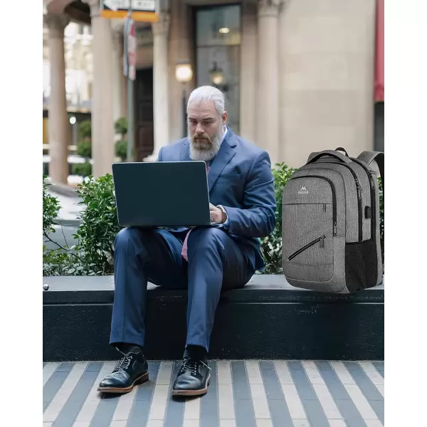 imageMATEIN Travel Laptop Backpack 17 inch Business Flight Approved Carry on Backpack TSA Large Computer Backpack for Men Women with USB Port and Trolley Sleeve College School Tactical Book Bag GreyGrey