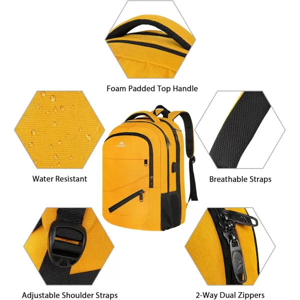 imageMATEIN Travel Laptop Backpack 17 inch Business Flight Approved Carry on Backpack TSA Large Computer Backpack for Men Women with USB Port and Trolley Sleeve College School Tactical Book Bag GreyYellow