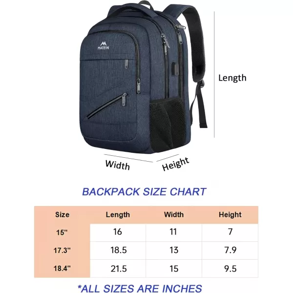 imageMATEIN Travel Laptop Backpack 17 inch Business Flight Approved Carry on Backpack TSA Large Computer Backpack for Men Women with USB Port and Trolley Sleeve College School Tactical Book Bag GreyDark Blue