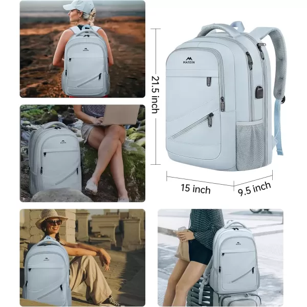 imageMATEIN Travel Laptop Backpack 17 inch Business Flight Approved Carry on Backpack TSA Large Computer Backpack for Men Women with USB Port and Trolley Sleeve College School Tactical Book Bag GreyBlue