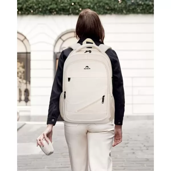 imageMATEIN Travel Laptop Backpack 17 inch Business Flight Approved Carry on Backpack TSA Large Computer Backpack for Men Women with USB Port and Trolley Sleeve College School Tactical Book Bag GreyBeige