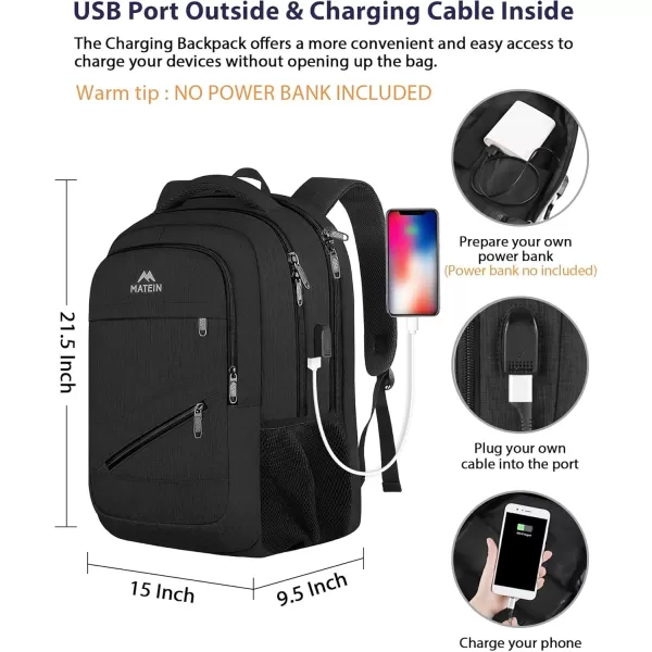 imageMATEIN Travel Laptop Backpack 17 inch Business Flight Approved Carry on Backpack TSA Large Computer Backpack for Men Women with USB Port and Trolley Sleeve College School Tactical Book Bag GreyBlack