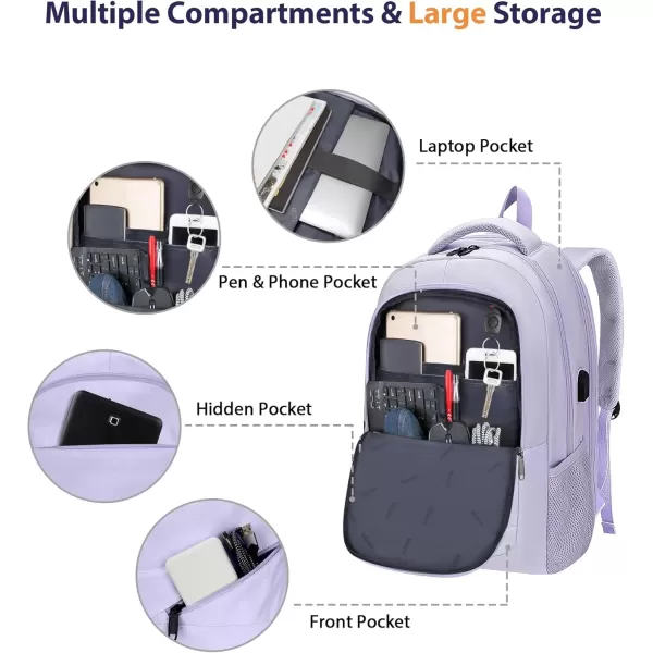 imageMATEIN Travel Laptop Backpack 17 inch Business Flight Approved Carry on Backpack TSA Large Computer Backpack for Men Women with USB Port and Trolley Sleeve College School Tactical Book Bag GreyPurple