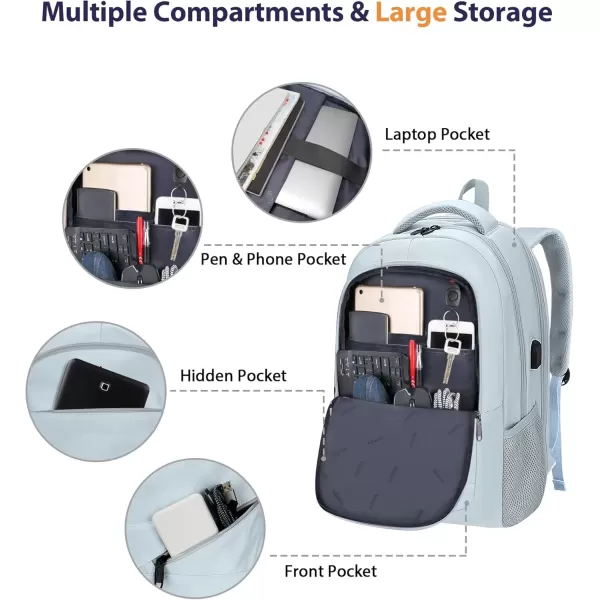 imageMATEIN Travel Laptop Backpack 17 inch Business Flight Approved Carry on Backpack TSA Large Computer Backpack for Men Women with USB Port and Trolley Sleeve College School Tactical Book Bag GreyBlue