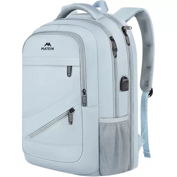 imageMATEIN Travel Laptop Backpack 17 inch Business Flight Approved Carry on Backpack TSA Large Computer Backpack for Men Women with USB Port and Trolley Sleeve College School Tactical Book Bag GreyBlue