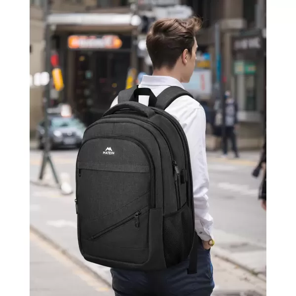 imageMATEIN Travel Laptop Backpack 17 inch Business Flight Approved Carry on Backpack TSA Large Computer Backpack for Men Women with USB Port and Trolley Sleeve College School Tactical Book Bag GreyBlack