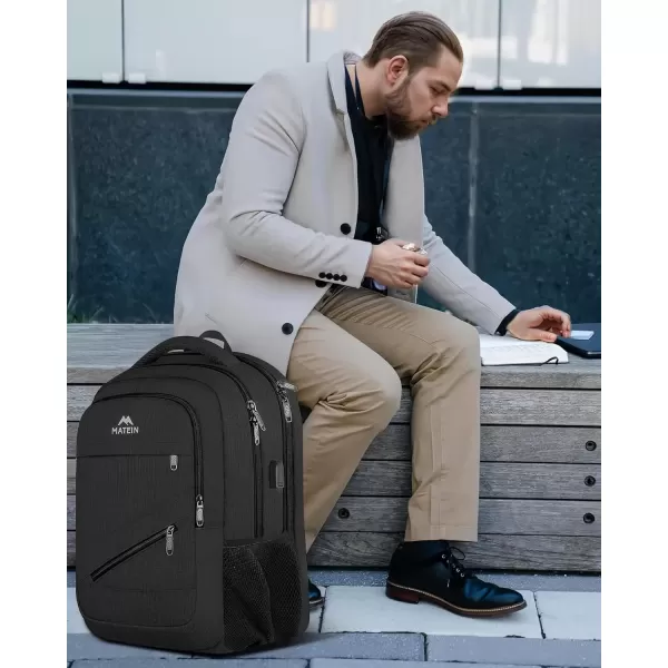 imageMATEIN Travel Laptop Backpack 17 inch Business Flight Approved Carry on Backpack TSA Large Computer Backpack for Men Women with USB Port and Trolley Sleeve College School Tactical Book Bag GreyBlack