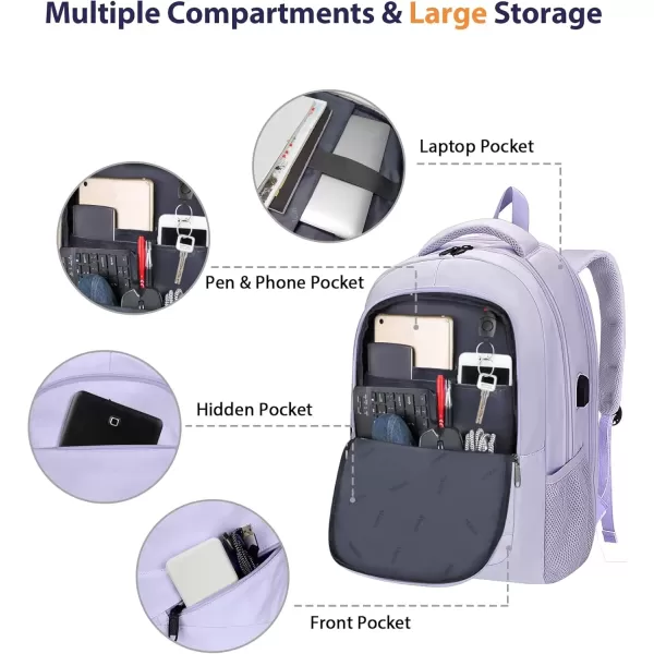 imageMATEIN Travel Laptop Backpack 17 inch Business Flight Approved Carry on Backpack TSA Large Computer Backpack for Men Women with USB Port and Trolley Sleeve College School Tactical Book Bag GreyPurple