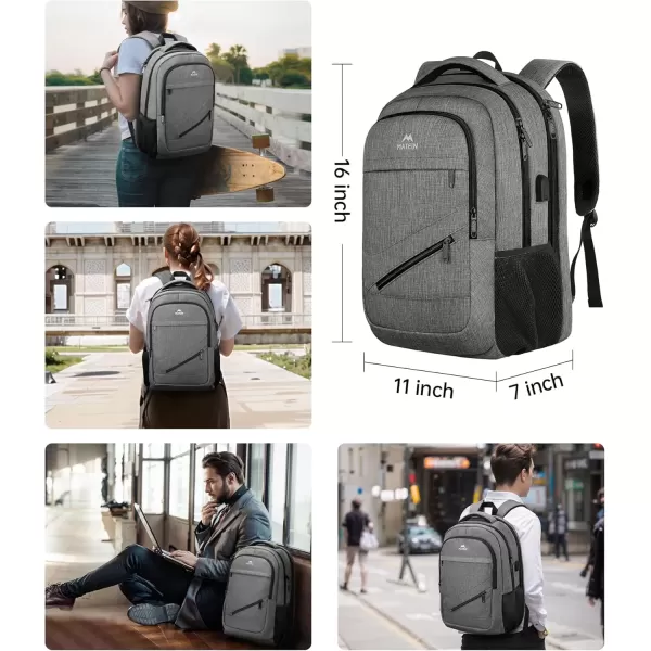 imageMATEIN Travel Laptop Backpack 17 inch Business Flight Approved Carry on Backpack TSA Large Computer Backpack for Men Women with USB Port and Trolley Sleeve College School Tactical Book Bag GreyGrey