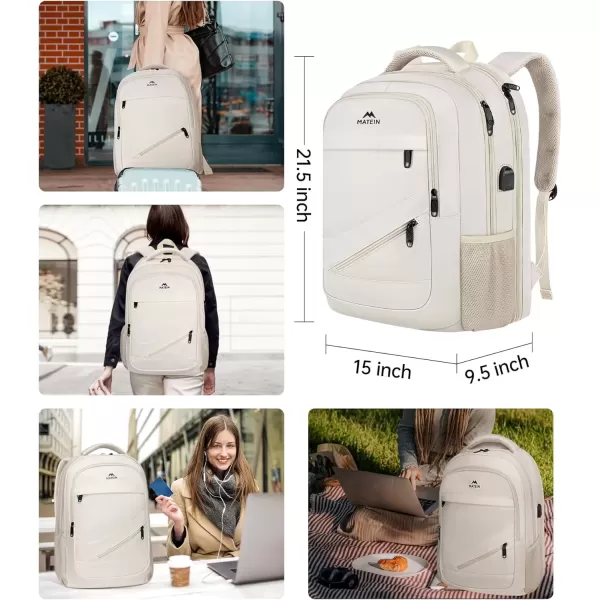 imageMATEIN Travel Laptop Backpack 17 inch Business Flight Approved Carry on Backpack TSA Large Computer Backpack for Men Women with USB Port and Trolley Sleeve College School Tactical Book Bag GreyBeige