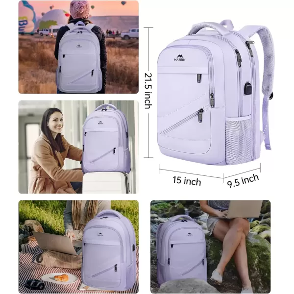 imageMATEIN Travel Laptop Backpack 17 inch Business Flight Approved Carry on Backpack TSA Large Computer Backpack for Men Women with USB Port and Trolley Sleeve College School Tactical Book Bag GreyPurple