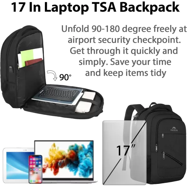 imageMATEIN Travel Laptop Backpack 17 inch Business Flight Approved Carry on Backpack TSA Large Computer Backpack for Men Women with USB Port and Trolley Sleeve College School Tactical Book Bag GreyBlack
