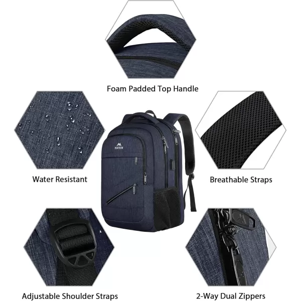 imageMATEIN Travel Laptop Backpack 17 inch Business Flight Approved Carry on Backpack TSA Large Computer Backpack for Men Women with USB Port and Trolley Sleeve College School Tactical Book Bag GreyDark Blue