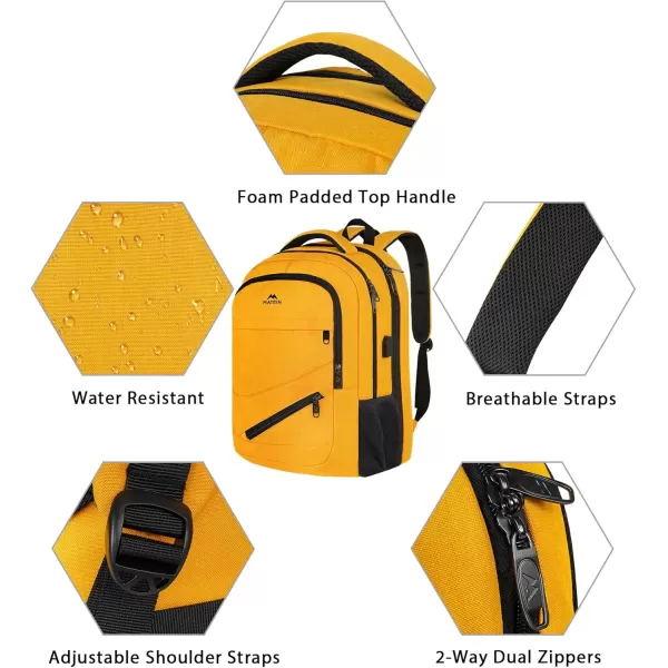 imageMATEIN Travel Laptop Backpack 17 inch Business Flight Approved Carry on Backpack TSA Large Computer Backpack for Men Women with USB Port and Trolley Sleeve College School Tactical Book Bag GreyYellow