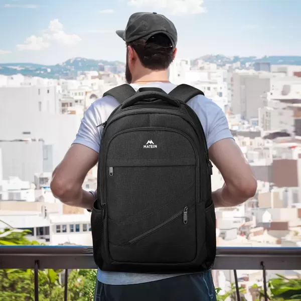 imageMATEIN Travel Laptop Backpack 17 inch Business Flight Approved Carry on Backpack TSA Large Computer Backpack for Men Women with USB Port and Trolley Sleeve College School Tactical Book Bag GreyBlack