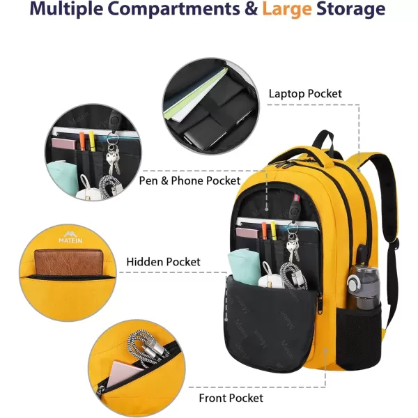 imageMATEIN Travel Laptop Backpack 17 inch Business Flight Approved Carry on Backpack TSA Large Computer Backpack for Men Women with USB Port and Trolley Sleeve College School Tactical Book Bag GreyYellow