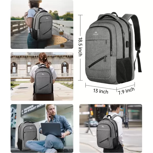 imageMATEIN Travel Laptop Backpack 17 inch Business Flight Approved Carry on Backpack TSA Large Computer Backpack for Men Women with USB Port and Trolley Sleeve College School Tactical Book Bag GreyGrey