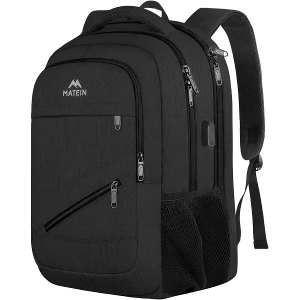 imageMATEIN Travel Laptop Backpack 17 inch Business Flight Approved Carry on Backpack TSA Large Computer Backpack for Men Women with USB Port and Trolley Sleeve College School Tactical Book Bag GreyBlack