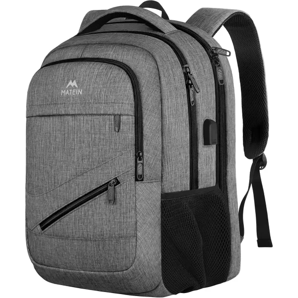 imageMATEIN Travel Laptop Backpack 17 inch Business Flight Approved Carry on Backpack TSA Large Computer Backpack for Men Women with USB Port and Trolley Sleeve College School Tactical Book Bag GreyGrey