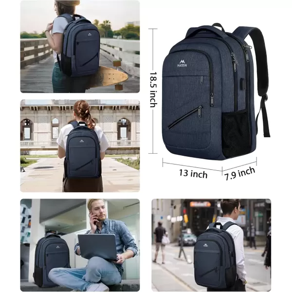 imageMATEIN Travel Laptop Backpack 17 inch Business Flight Approved Carry on Backpack TSA Large Computer Backpack for Men Women with USB Port and Trolley Sleeve College School Tactical Book Bag GreyDark Blue