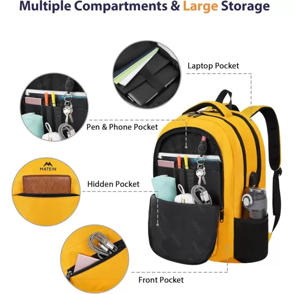 imageMATEIN Travel Laptop Backpack 17 inch Business Flight Approved Carry on Backpack TSA Large Computer Backpack for Men Women with USB Port and Trolley Sleeve College School Tactical Book Bag GreyYellow