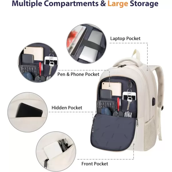 imageMATEIN Travel Laptop Backpack 17 inch Business Flight Approved Carry on Backpack TSA Large Computer Backpack for Men Women with USB Port and Trolley Sleeve College School Tactical Book Bag GreyBeige